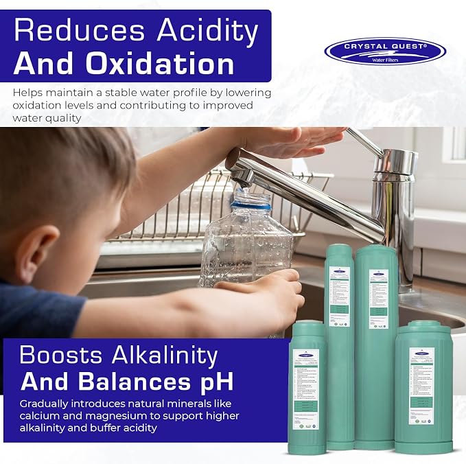 Crystal Quest Alkalizer, Ionizer, Mineralizer & Oxidation Cartridge – Boosts pH & Alkalinity, Enhances Taste with Essential Minerals, Long-Lasting Performance, Easy Installation 2-7/8” x 20”