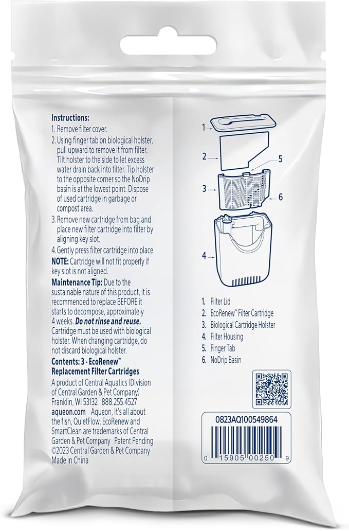 Aqueon Aquarium Fish Tank EcoRenew Filter Cartridge, Extra Small 3 Pack