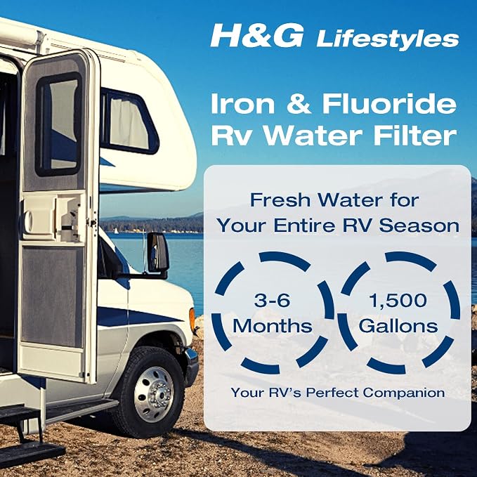 H&G lifestyles RV Garden Hose Filter for Well Water, Iron Filter for Garden Hose,RV Iron Water Filter to Remove Chlorine Heavy Metal Manganese, Softens Water,RV Water Filter for RV Campers,3/4" GHT