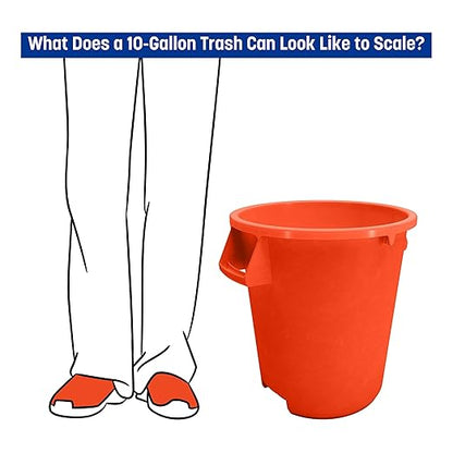 SPARTA Bronco Waste Container Trash Container, Round Trash Bin for Disposal, 10 Gallons, Orange, (Pack of 6)