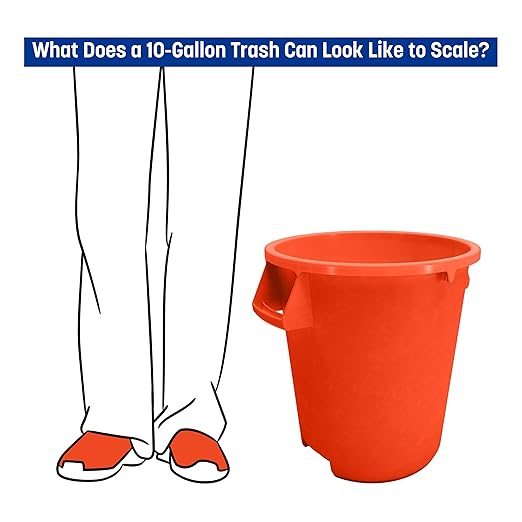 SPARTA Bronco Waste Container Trash Container, Round Trash Bin for Disposal, 10 Gallons, Orange