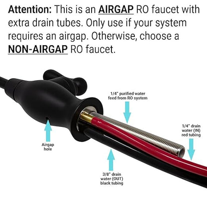 Metpure Airgap RO Faucet Reverse Osmosis Drinking Water Filtration System Water Dispenser Spout (Matte Black) with Pre-Inserted Tubing and Faucet Wrench. Vase Style. NSF Certified.