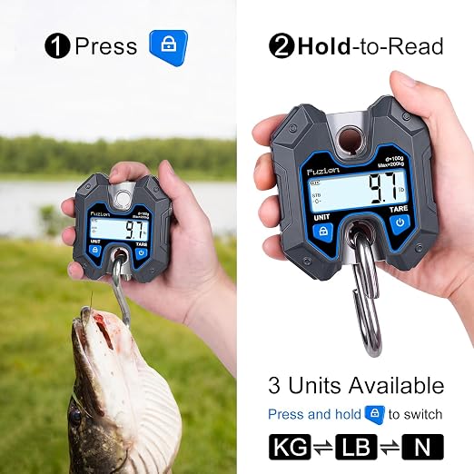 Fuzion Hanging Scale 440lb/200kg, Mini Crane Scale w/Stainless Steel Hook | No Setup Required, Hold/Tare Function, Large Display, Digital Hanging Scales for Weighing Animals, Hays, Fish, Travel Luggage