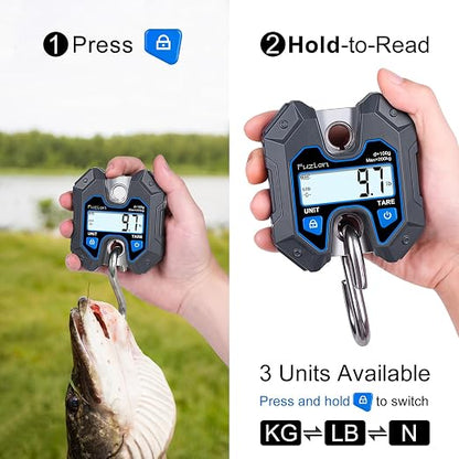Fuzion Hanging Scale 440lb/200kg, Mini Crane Scale w/Stainless Steel Hook | No Setup Required, Hold/Tare Function, Large Display, Digital Hanging Scales for Weighing Animals, Hays, Fish, Travel Luggage