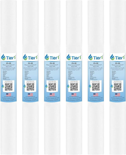 Tier1 5 Micron 20x2.5 Water Filter | Spun Wound Polypropylene Whole House Sediment Cartridge | Replacement for Pentek P5-20, 155016-43, SDF-25-2005 | 2.5 x 20 P5-20 Water Filter (6-Pack)