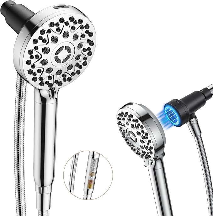 JOMOO Filtered Shower Head with Handheld, 4.5 Inch High Pressure Magnetic Showerhead with Filter, 7 Spray Modes Handheld Shower Head for Hard Water with Magnetic Docking, Chrome