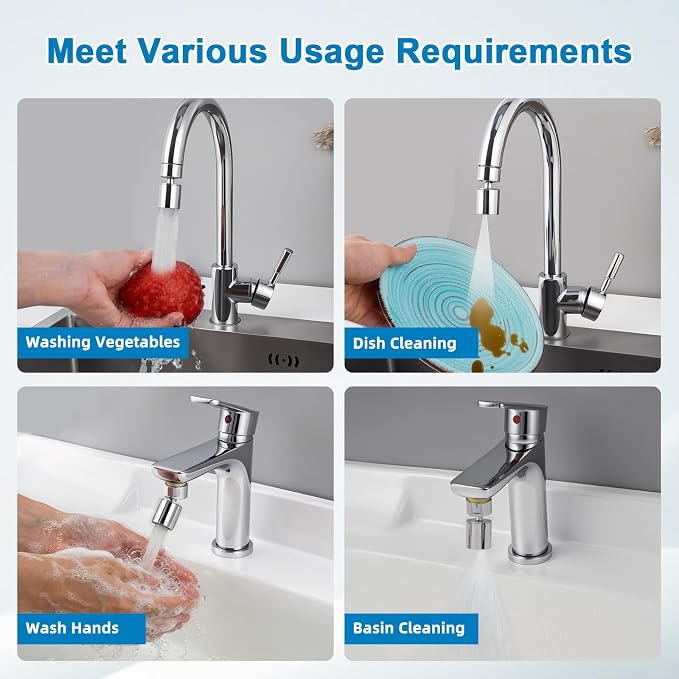 Hibbent NSF/ANSI/CAN 372 Certified 4 Modes Faucet Aerator, Chrome | 360° Swivel Faucet Extender, Sink Sprayer Attachment with Metal Adapter for Kitchen & Bathroom, 55/64'' Female Thread