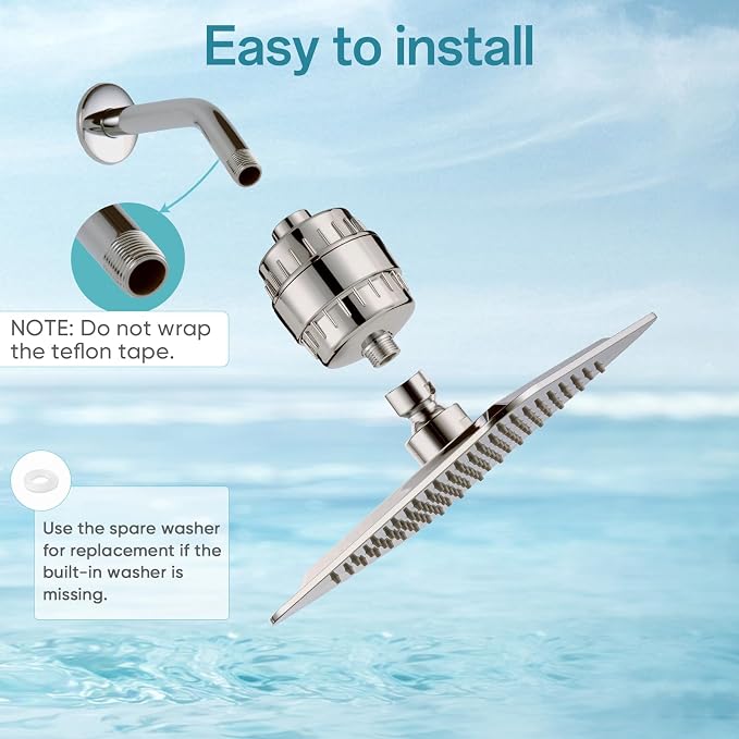 20 Stage Shower Filter for Hard Water, Remove Chlorine Heavy Metals and other Impurities, Improve Skin Hair, Fit Most Handheld Showerhead Fixed Rainfall (Brushed Nickel)