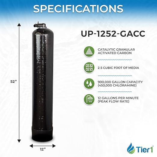 Tier1 Whole House Water Filter System | 900,000 Gallon Chloramine Reduction Capacity | Pre-Filled Upflow Tank with 1 Cu Ft Catalytic Granular Activated Carbon | Home Filtration System