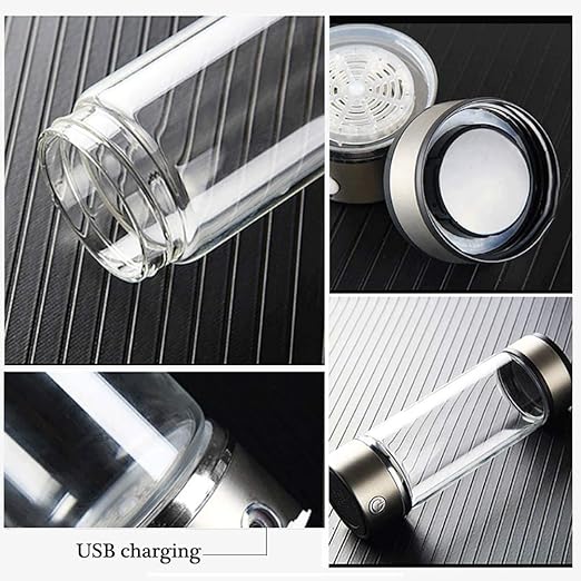 Rich Hydrogen Cup, Rechargeable Water Ionizer Portable Glass Bottles with Alkaline Energy 3 Minutes Micro Electrolysis Hydrogen Production