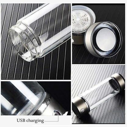 Rich Hydrogen Cup, Rechargeable Water Ionizer Portable Glass Bottles with Alkaline Energy 3 Minutes Micro Electrolysis Hydrogen Production