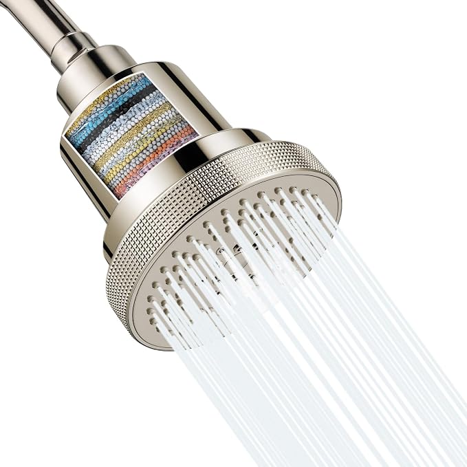 Aquaronvie NSF Certified Filtered Shower Head with KDF-55, High Pressure 3 Spray Modes Showerhead Water Softener for Hard Water, Remove Chlorine & Impurities for Softer Skin and Hair, Brushed