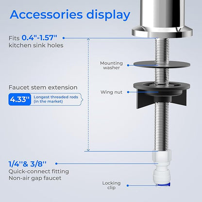 Waterdrop G2FCT-Chrome Drinking Water Faucet, Reverse Osmosis Faucet, Water Filter Faucet for Kitchen Bar Sink, Single Handle, Easy to Install, Lead-Free, Stainless Steel, Polished Chrome