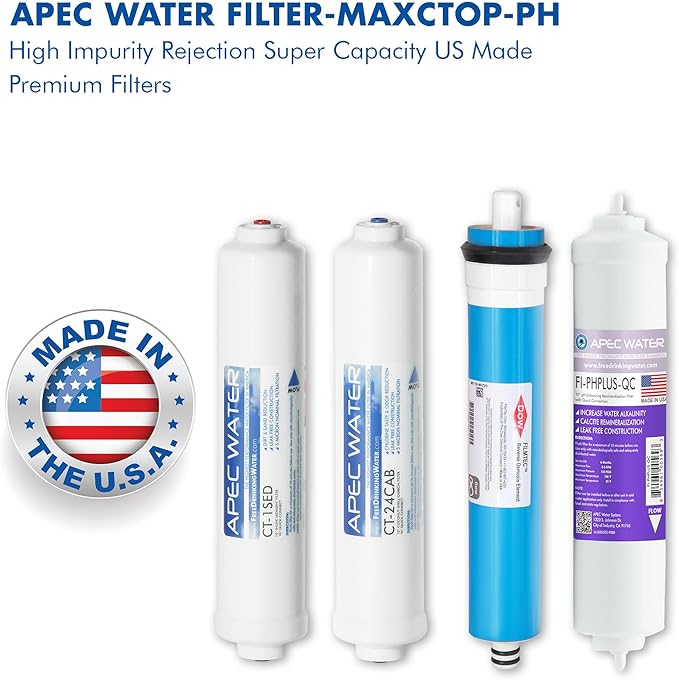 APEC Water Systems FILTER-MAXCTOP-PH US MADE 90 GPD Complete Replacement Filter Set for ULTIMATE Series Countertop Alkaline Reverse Osmosis Water Filter System