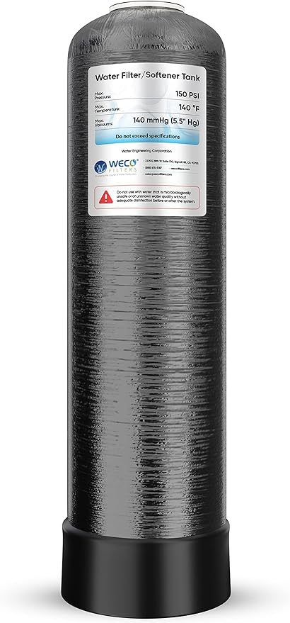 WECO Mineral Tank for Water Softener/Filter - Polyethylene Inner Shell Pressure Vessel with 2.5" Top Opening - 150 PSI Max Pressure - 120 °F Max Temperature - 12x48, BLACK