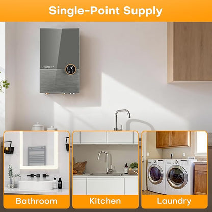 12kW Tankless Water Heater Electric 240V, On Demand Hot Water, Automatically Maintains Water Temperature, Up to 2.8 GPM, WiFi Control, ETL Eertified, Eco, WM12V Plus