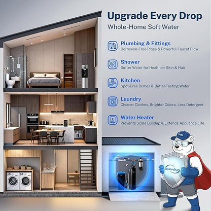 iSpring WCSTB45KG Whole House Water Softener System, 45,000 Grains High Capacity Water Softener Removes Hard Water and Scale, Automatic Backwash and Regeneration, for Whole House & Commercial Use