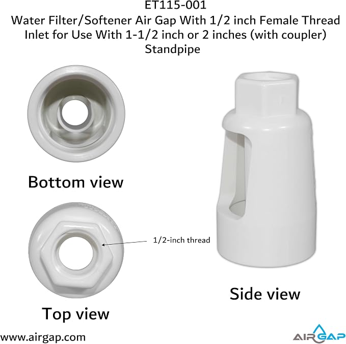Water Filter/Softener Air Gap With 1/2-inch Female Thread Inlet for Use With 1-1/2-inch or 2 inches (with coupler) Standpipe (ET115-001, G-150, DLA-G15)