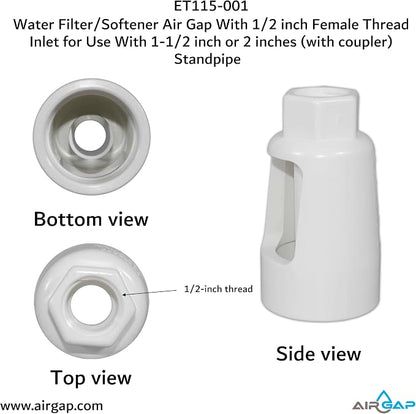Water Filter/Softener Air Gap With 1/2-inch Female Thread Inlet for Use With 1-1/2-inch or 2 inches (with coupler) Standpipe (ET115-001, G-150, DLA-G15)