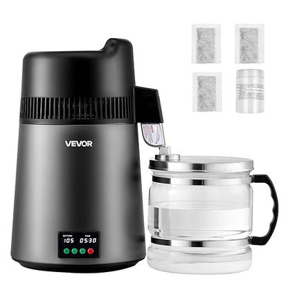 VEVOR Water Distiller, 6L/1.6 Gallon Larger Pure Water Purifier Filter for Home Table Countertop, 900W Glass Pot Distilled Maker, Stainless Steel Interior Drinking Machine to Make Clean Water