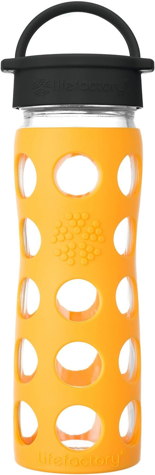 Lifefactory 16-Ounce BPA-Free Glass Water Bottle with Classic Cap and Protective Silicone Sleeve, Marigold