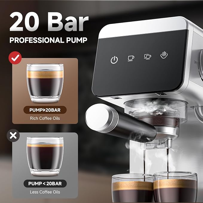 AMZCHEF Espresso Coffee Machine | 20 Bar Pressure System | LED Touch Screen | Compact Design Perfect for Home & Office | 40 oz Water Tank Visit the