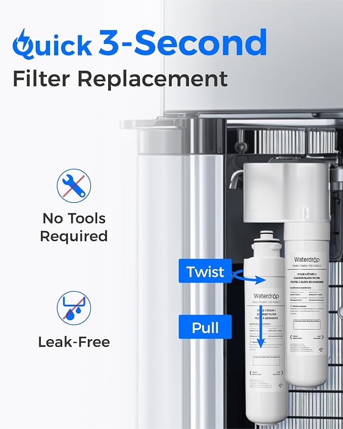 Waterdrop UVF2 Cooler Filter Replacement for Brio® NFMPP5M, 4 Pack | Compatible with Brio®2 Stage Water Filter Replacement, UVF2 Series Models of Brio® Bottleless Water Cooler Dispenser