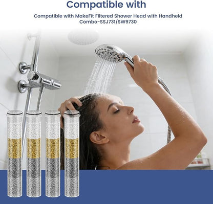 SSJ731/SW9730 Shower Head Filter Replacement Cartridge Compatible with MakeFit Filtered Shower Head with Handheld Combo-SSJ731/SW9730 (4-PACK)