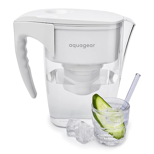 Aquagear 1 Year of Water Bundle – Water Filter Pitcher and Extra Replacement Filter – Lead, Chlorine, PFOA/PFOS, Microplastics Filter, 10 Cup, 120 Gallon Filter Life