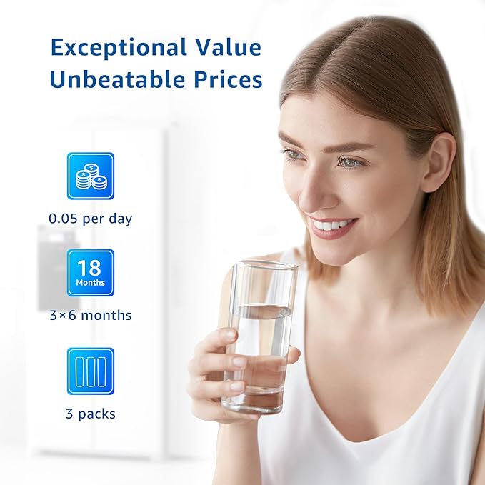 Filterlogic UKF8001 Replacement for EveryDrop® Filter 4, Whirlpool® EDR4RXD1, Maytag® 4396395, UKF8001AXX-200, UKF8001AXX-750, 46-9006, Puriclean II, FL-RF07, Refrigerator Water Filter, Pack of 3