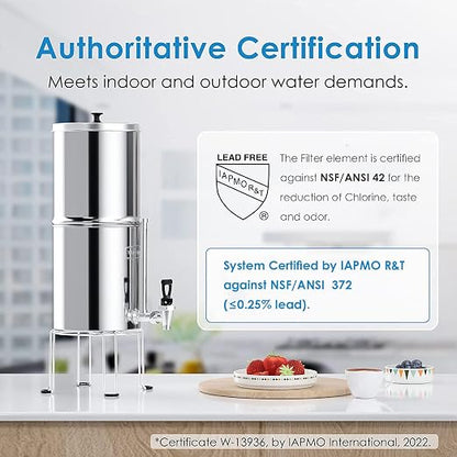 Waterdrop TK-S Gravity Water Filter System, NSF/ANSI 42&372 Standard | Reduces Chlorine and Lead, Stainless-Steel Water System with 2 Filters, Sight Glass Spigot and Stand, 2.25G