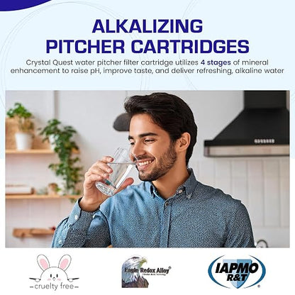 Crystal Quest Alkalizing Water Filter Pitcher Cartridge - Advanced Filtration for Clean, Healthy Water, Enhances Mineralization, Long-Lasting Design, Easy Installation - 1,000 Gallons [Pack of 2]