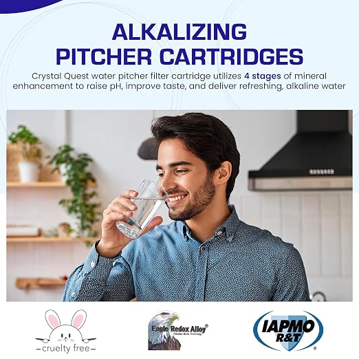 Crystal Quest Alkalizing Water Filter Pitcher Cartridge - Advanced Filtration for Clean, Healthy Water, Enhances Mineralization, Long-Lasting Design, Easy Installation - 1,000 Gallons [Pack of 2]