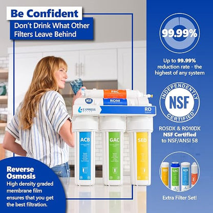 Express Water RO5DX Reverse Osmosis System + 3 Year Replacement Filter Set