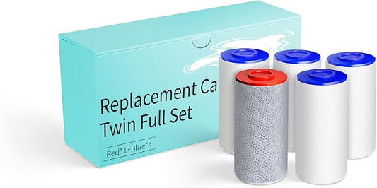 Shower Filter Compatible with Weddell Duo System, 1 Red 4 Blue, 5 Pack | Multistage filter reduces chlorine & hardness. Compatible with Weddell Duo shower systems. Easy replacement cartridges.
