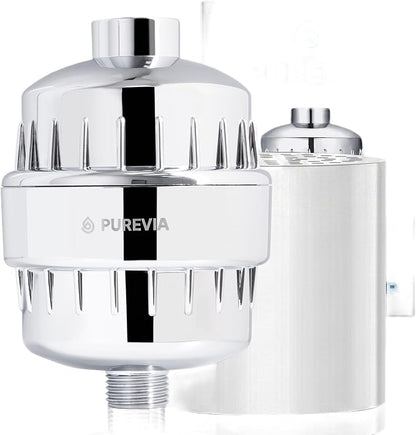 PUREVIA Shower Filter for Hard Water – Helps Reduce Chlorine & Common Water Impurities | High Pressure Water Filter | Universal Fit | Replaceable Cartridge | Easy 2-Minute Installation | Chrome