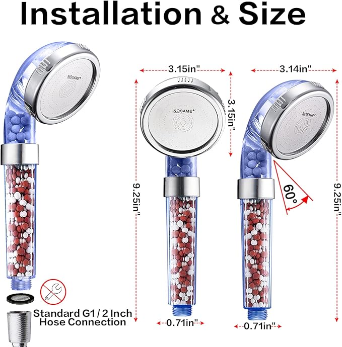 NOSAME Shower Head, Filter Filtration High Pressure Water Saving 3 Mode Function Spray Handheld Showerheads for Dry Skin & Hair