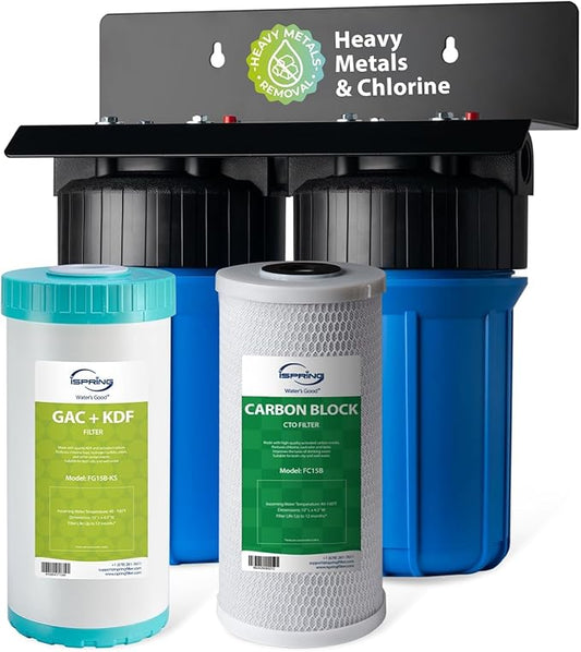 iSpring Heavy Metal Whole House Water Filter System, Reduce 99% Chlorine, Lead, Sediment & Odor, 5-Layer Whole House Water Filter, SGS-Tested, 10” x 4.5” Filters, 1” Inlet/Outlet, Model: WGB21B-KS