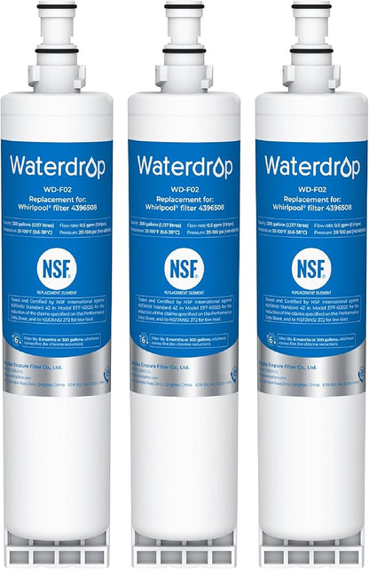 Waterdrop 4396508 Replacement for Everydrop® Filter 5, EDR5RXD1, Whirlpool® WF-NLC240V, 4396510, NLC240V, PNL240V, 4396508p, 4396547, 4392857, LC400V Refrigerator Water Filter, 3-Pack