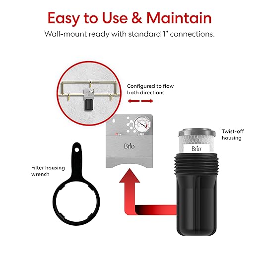Brio Whole House Water Filter System w/Gauge & Fast-Flow CTO Carbon Block Filter (5 Micron) 4.5" x 10" | Improves Taste & Protects Home Appliances | 720 GPH | 50,000 Gallons or 6 Months