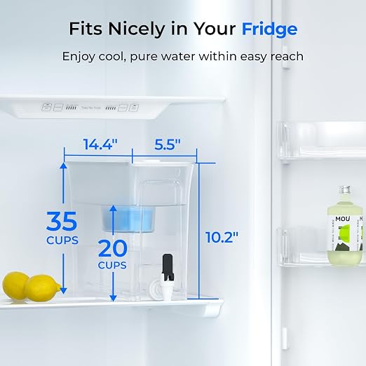 Waterdrop WFD-40W-L-A Water Filter Dispenser, Alkaline Filtration, White | 35-Cup Large Capacity, 100-Gallon Long-Life, Reduces Chlorine, PFOA/PFOS and More, BPA Free