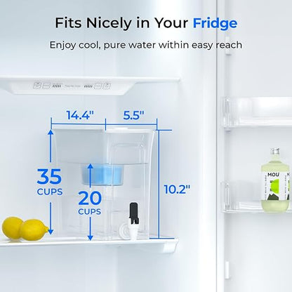 Waterdrop WFD-40W-L-A Water Filter Dispenser, Alkaline Filtration, White | 35-Cup Large Capacity, 100-Gallon Long-Life, Reduces Chlorine, PFOA/PFOS and More, BPA Free