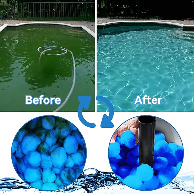QwayHome 1.54 lbs Pool Filter Balls, Reusable Filter Media Balls for Swimming Pool Sand Pump, Efficient Eco-Friendly Fiber Filter Balls, Pool Filter Sand Alternative, Equals 55 lb Filter Sand,Blue