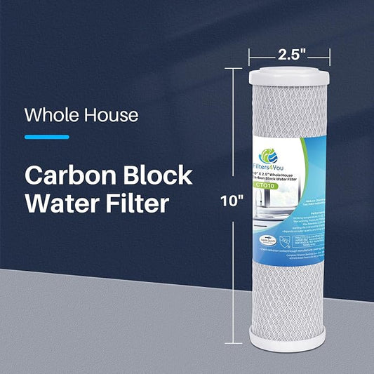 CFS - Carbon Block Water Filter Cartridge - Compatible with WCBCS975RV Model - 10" x 2.5" Whole House Replacement Filter – 4 Pack