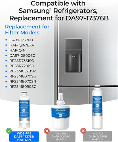 Waterdrop WDS-F45 Water Filter Replacement for Samsung® DA97-17376B | NSF 53&42 Certified, Replacement for Samsung® DA97-17376B, HAF-QIN/EXP, DA97-08006C, RF28R7351SG, RF23M8570SR