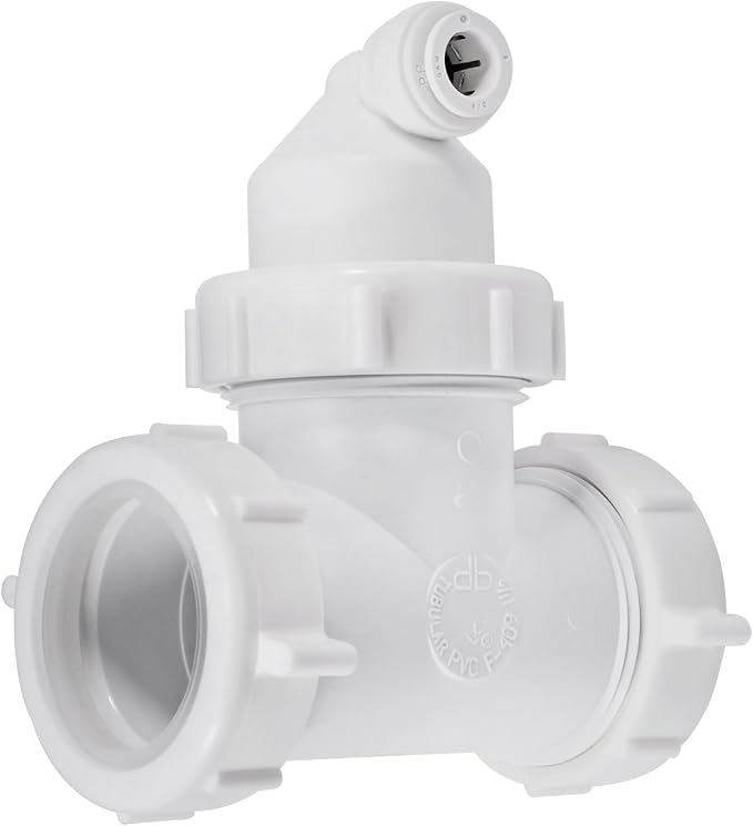 Watts Premier 1-1/2" Universal Drain Line Adapter for RO Reverse Osmosis Systems in Single or Multi-Compartment Sinks without Disposal, 3/8" Tubing, No Drilling Required, White