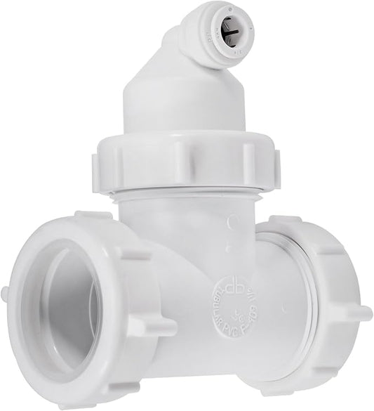 Watts Premier 1-1/2" Universal Drain Line Adapter for RO Reverse Osmosis Systems in Single or Multi-Compartment Sinks without Disposal, 3/8" Tubing, No Drilling Required, White