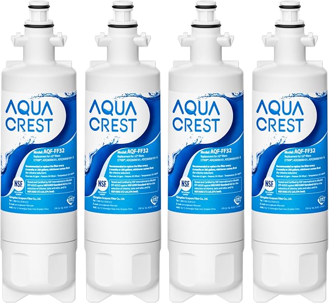 AQUA CREST 469690 ADQ36006101 Refrigerator Water Filter, Replacement for LG® LT700P®, Kenmore® 9690, 46-9690, ADQ36006102, LFXS30766S, HDX FML-3, RFC1200A, PL-500, 4 Pack
