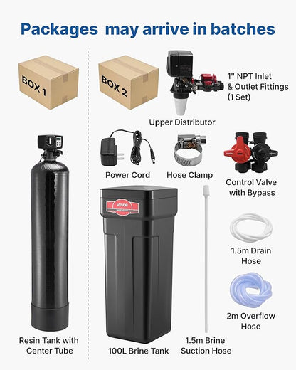 VEVOR Water Softener, 48,000 Grains Whole House Water Softener System, with Automatic Digital Control Head, Bypass Valve, Reduce Hardness and Minerals, Improve Water Quality, for 3-4 Bathrooms