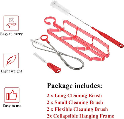 Patelai 2 Set 8 in 1 Hydration Bladder Cleaning Kit Includes 3 Different Brushes and Drying Collapsible Bladder Frame, Water Reservoir Backpack Cleaning Kit